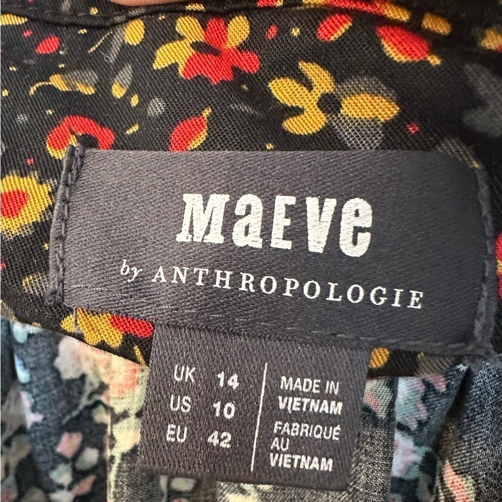 Anthropologie Maeve Women’s Marlie Button-Front Drop Waist Dark Floral Dress 10 - Picture 6 of 9